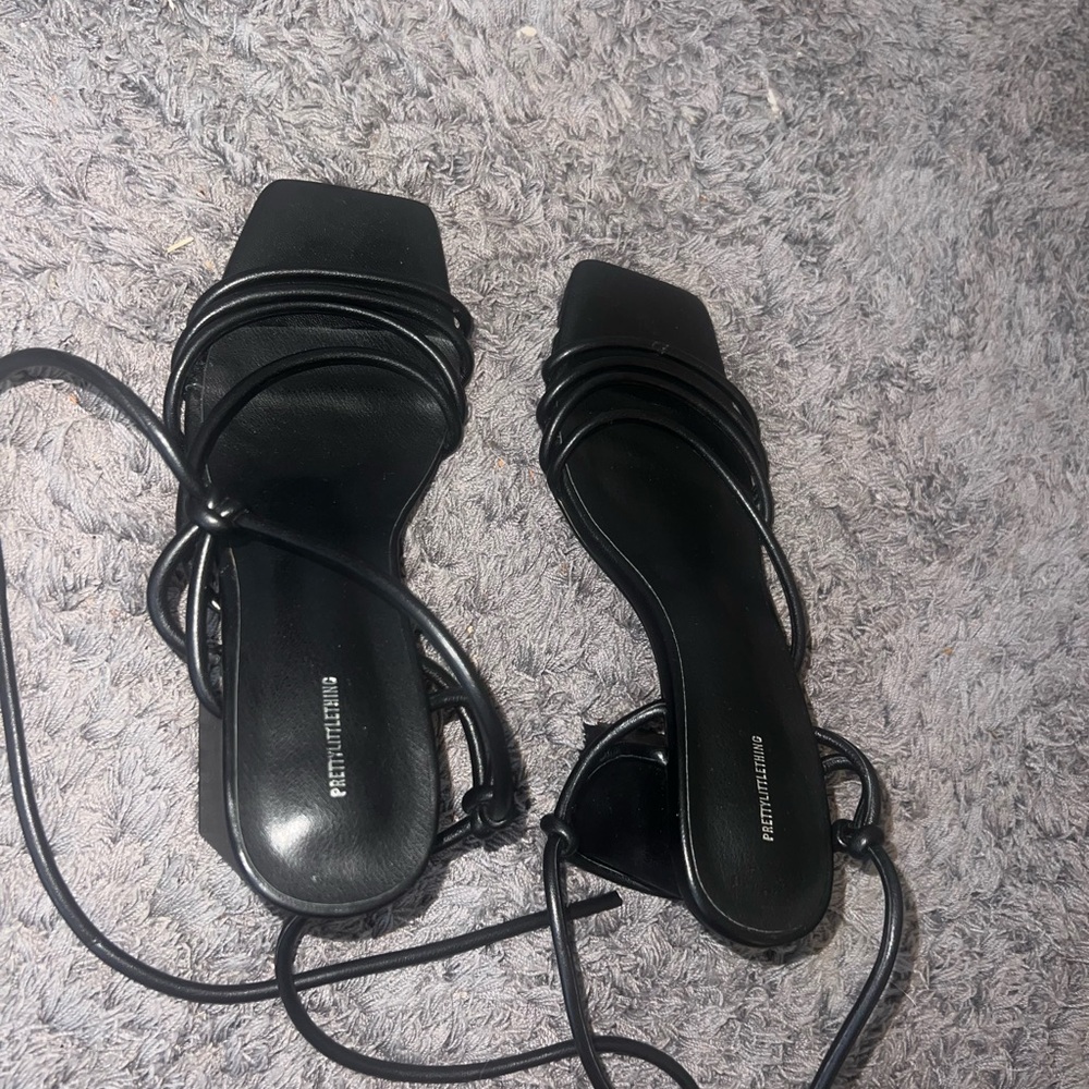 PrettyLittleThing Black Strappy Heels